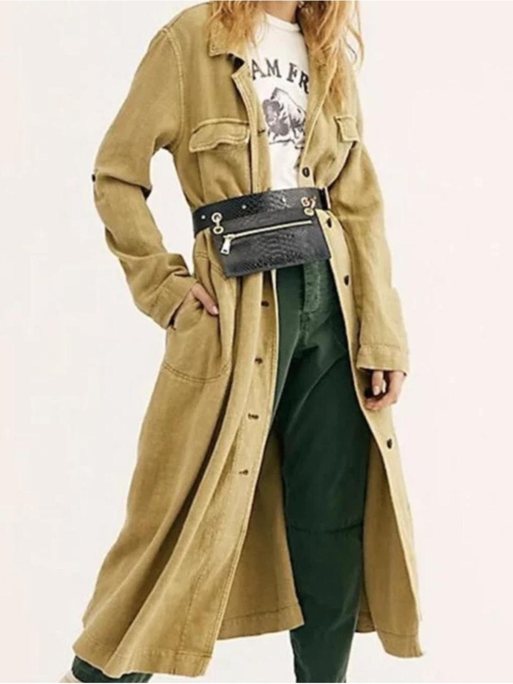 Free People Rainze Khaki Duster Jacket Dress